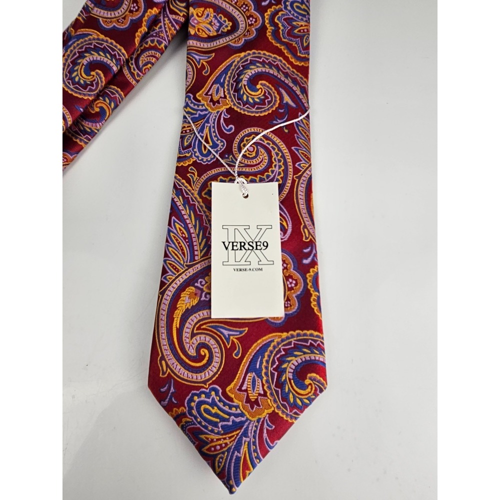 NWT Verse 9 Silk Tie & Pocket Circle Burgundy Paisley